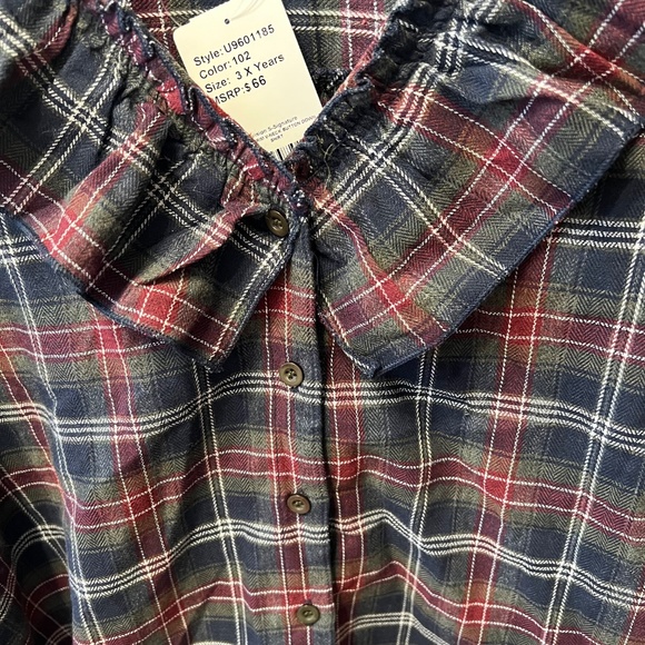 SUZANNE BETRO Navy, Olive & Burgundy Plaid Ruffle-Trim V-Neck (3X) NEW w/TAGS - Picture 3 of 10